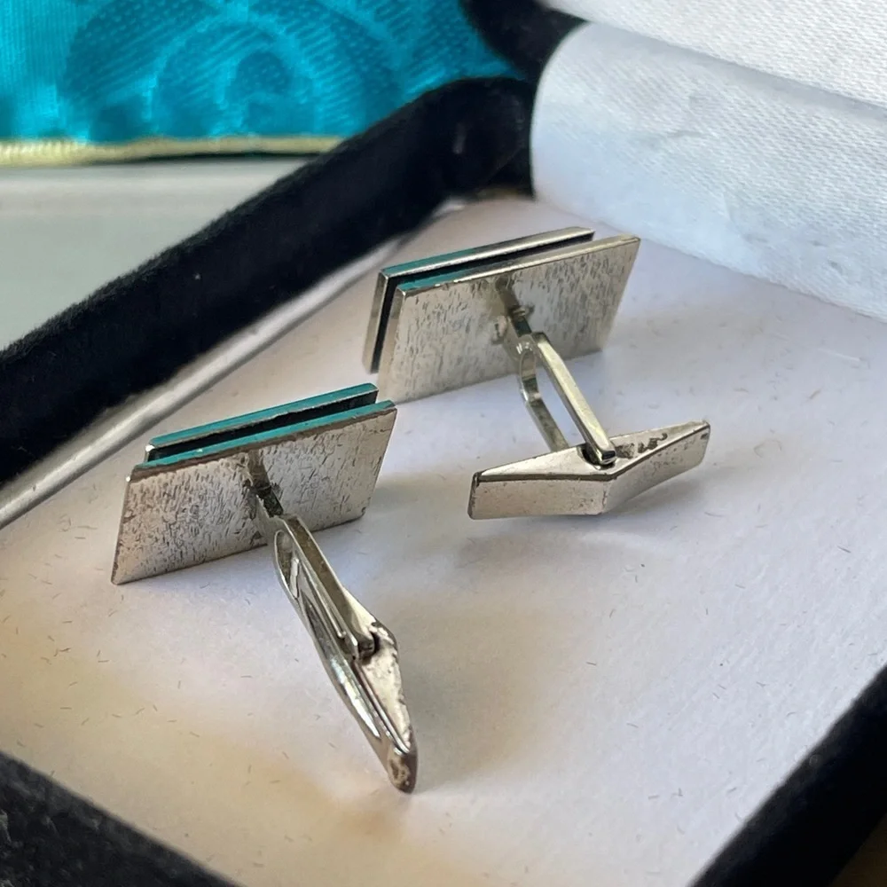 Vintage Mid Century Solid Sterling Silver Plaque Square Cufflinks